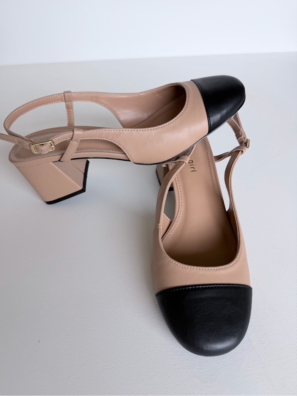 Madden Girl Kitty Two Tone Slingback Block Heels Nude Black Size 9
